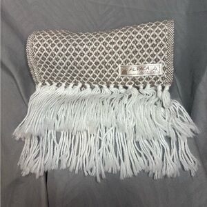 Alpaca Jarka Brown and White Patterned Scarf with Fringe 63L x 8W
